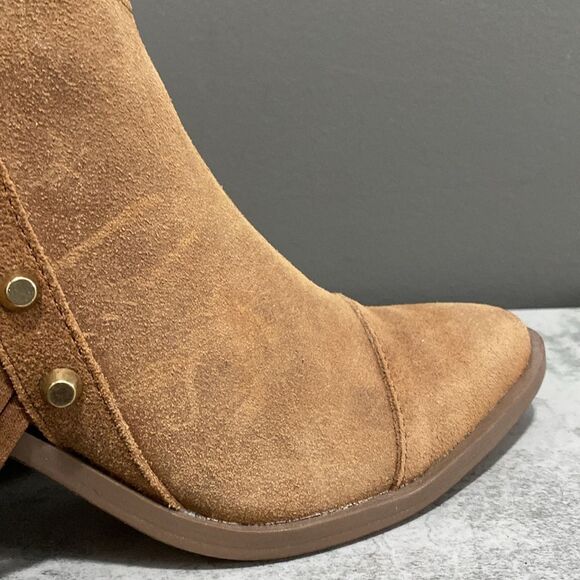 Fergie Bennie Tan/Brown Suede Leather Fringe Beaded Ankle Boots/Booties Size 6.5 - Picture 11 of 16